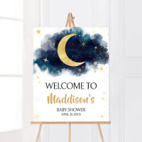 Over the Moon Gold Stars Blue Welkom