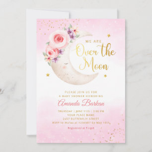 Over The Moon Gold Stars roze Meisje Baby shower Kaart