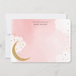 Over the Moon Goud Glitter, Roze Persoonlijke Plat Notitiekaartje