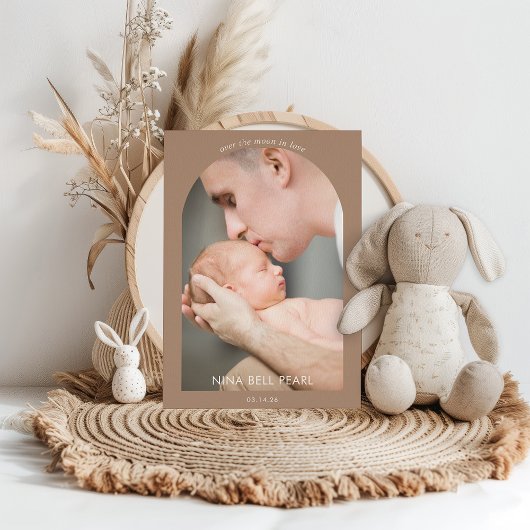 Over the Moon in Love Photo Baby Announcement Card Kaart