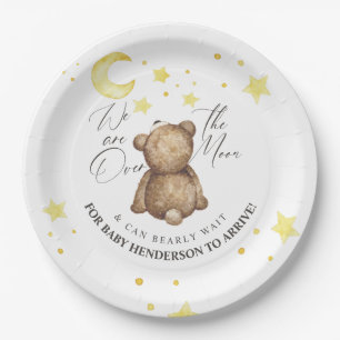 Over The Moon Knuffelbeer Baby Shower Papieren Bordje