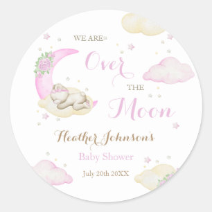 Over The Moon Meisje Beer Baby shower Ronde Sticker