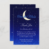 Over the Moon Midnight Blue Baby shower Bedankkaart (Voorkant / Achterkant)