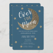 Over the Moon Midnight Blue Baby shower Invitation Kaart (Voorkant / Achterkant)