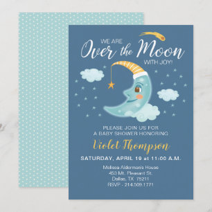 Over the Moon Navy Blue Boy Baby shower Kaart