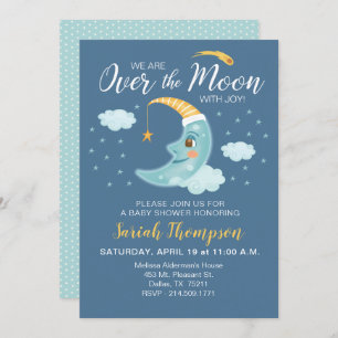 Over the Moon Navy Blue Boy Baby shower Kaart