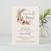 Over the Moon Neutral Boho Florals Baby shower Kaart (Staand voorkant)