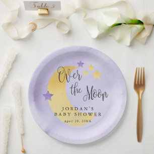 Over the Moon, Paarse gepersonaliseerde Baby showe Papieren Bordje
