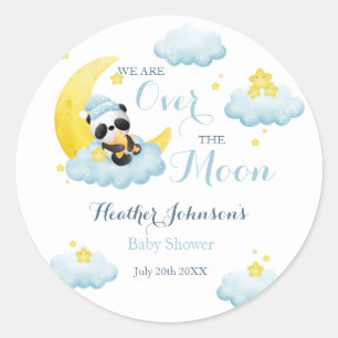 Over The Moon Panda Beer Boy Baby shower Ronde Sticker