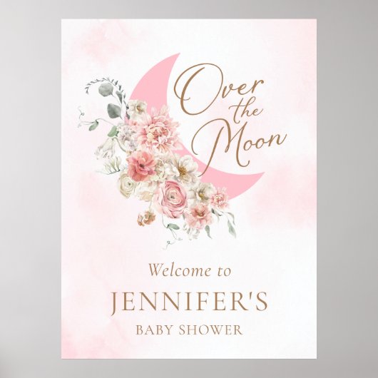 Over the Moon Pink Baby Shower Welcome Poster (Devant)