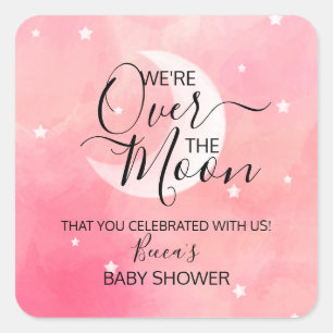 Over the Moon Pink Dank u Baby shower Vierkante Sticker