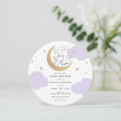 Over the Moon Purple Baby Shower Invitation (Debout devant)