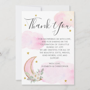 Over the Moon Roze Gouden Droomachtig Meisje Baby Bedankkaart