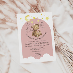 Over The Moon Roze Teddybeer Babyshower Kaart