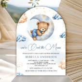 Over the Moon Sleeping Teddy Bear Blue Baby Shower Kaart