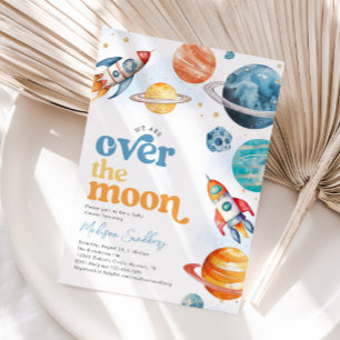 Over the Moon Space Baby shower Invitation Kaart