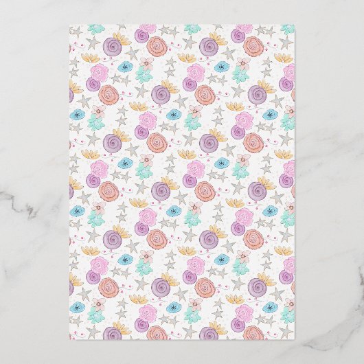 Over the Moon Stars Blauwgroen Blauw Bloemen Baby Folie Uitnodiging (Achterkant)