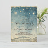 Over the Moon Stars Blue Baby shower Kaart (Staand voorkant)