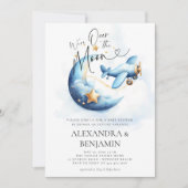 Over the Moon Stars Vliegtuigcode Baby Boy Shower Kaart (Voorkant)