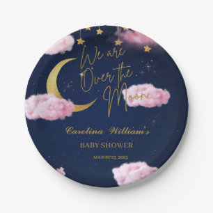 Over the Moon sterren roze baby shower Papieren Bordje