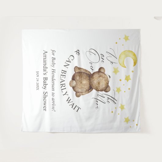 Over the Moon Teddy Bear Baby shower Achtergrond Wandkleed (Voorkant (horizontaal))