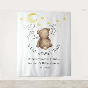 Over the Moon Teddy Bear Baby shower Achtergrond Wandkleed