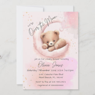 Over the Moon Teddy Bear Baby shower Invitation Kaart