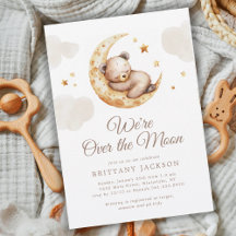 Over the Moon Teddy Bear Baby shower Invitation