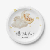 Over The Moon Teddy Bear Baby Shower Papieren Bordje (Voorkant)