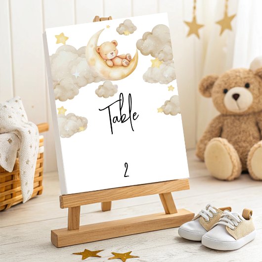 Over the Moon Teddy Bear Baby shower Tafelnummer