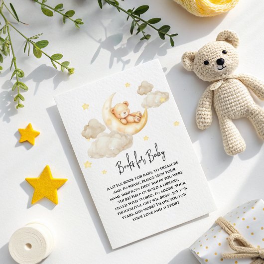 Over The Moon Teddy Bear Books for Baby Shower Informatiekaartje