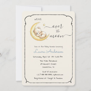 Over The Moon Teddybeer Babyshower Kaart