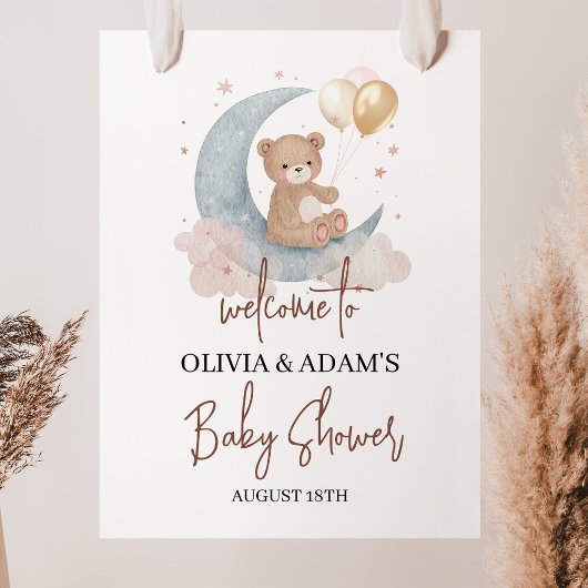 Over The Moon Teddybeer Babyshower Welkom Bord Poster