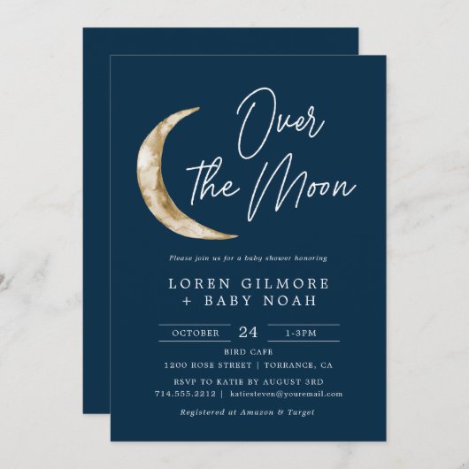 Over The Moon Thema Indigo Baby Shower Kaart (Voorkant / Achterkant)
