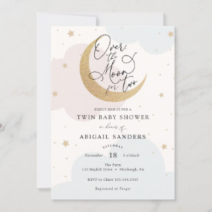 Over the Moon voor Two Twin Baby shower Kaart