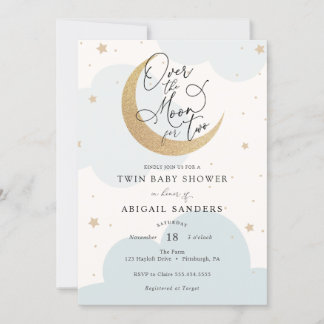 Over the Moon voor Two Twin Boys Baby shower Kaart