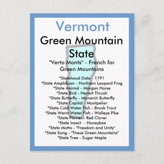 Over Vermont Briefkaart (Voorkant)
