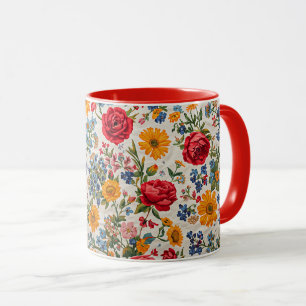 Overal bloemen, kleurrijk ontwerp, mok