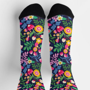 Overal Zwarte Achtergrond Met Bloemen Sokken