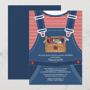 Overalls Little Man Tools Baby shower Invitation Kaart