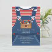 Overalls Little Man Tools Invitation Baby shower (Debout devant)