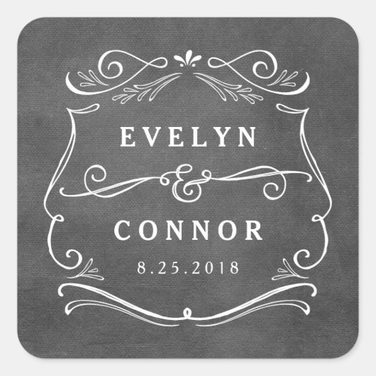 Overdadige Scrolls Bewerkbare Kleur Bruiloft Stick Vierkante Sticker (Voorkant)