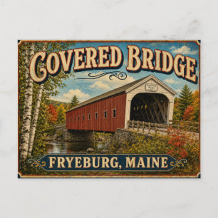 Overdekte brug in de herfst Fryeburg Maine ansicht Briefkaart
