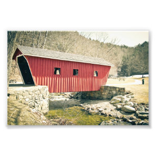 Overdekte brug in Kent Herfst State Park Foto Afdruk