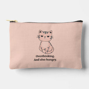 Overdenken en hongerige roze kat etui