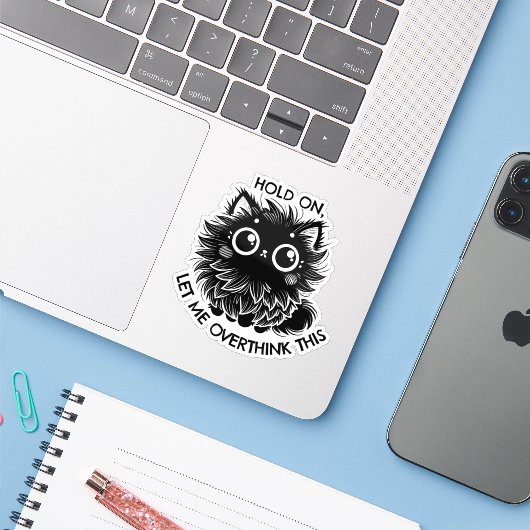 Overdenkende Cat Sticker (Laptop met iPhone)
