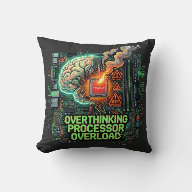 Overdenkende Processor Overbelasting Grappige Tech Kussen (Voorkant)