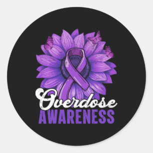 Overdose Bewustzijn Maand Paarse Lint Zonnebloem B Ronde Sticker