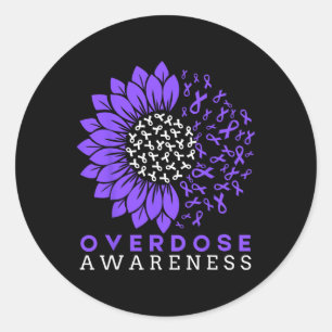 Overdosebewustzijn Maand Zonnebloemlint Paars Ronde Sticker