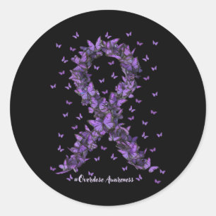 Overdosis Awareness Butterfly Paarse Ribbon Drug A Ronde Sticker